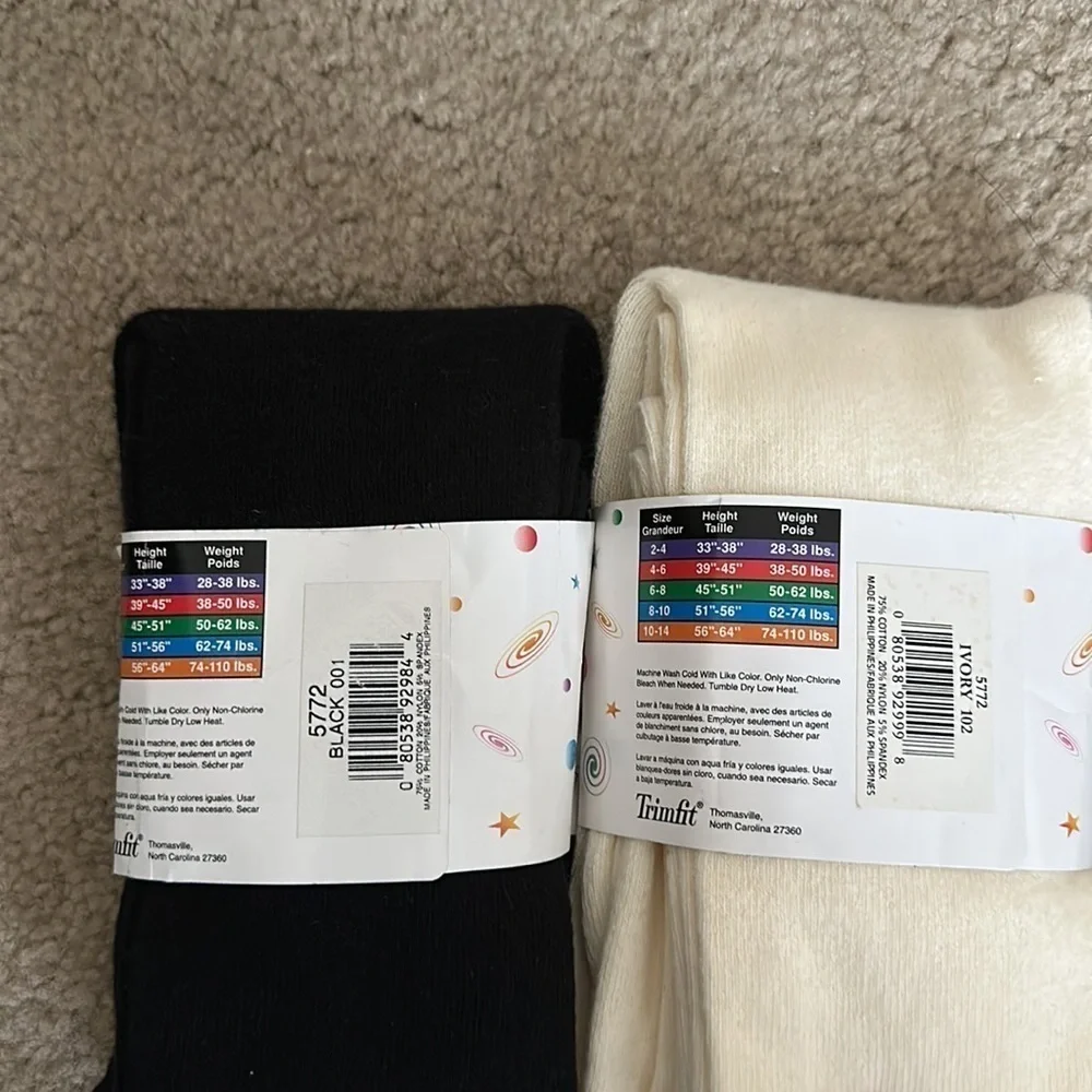 Girl’s Cotton Spandex Tights Black and Ivory 🎞️